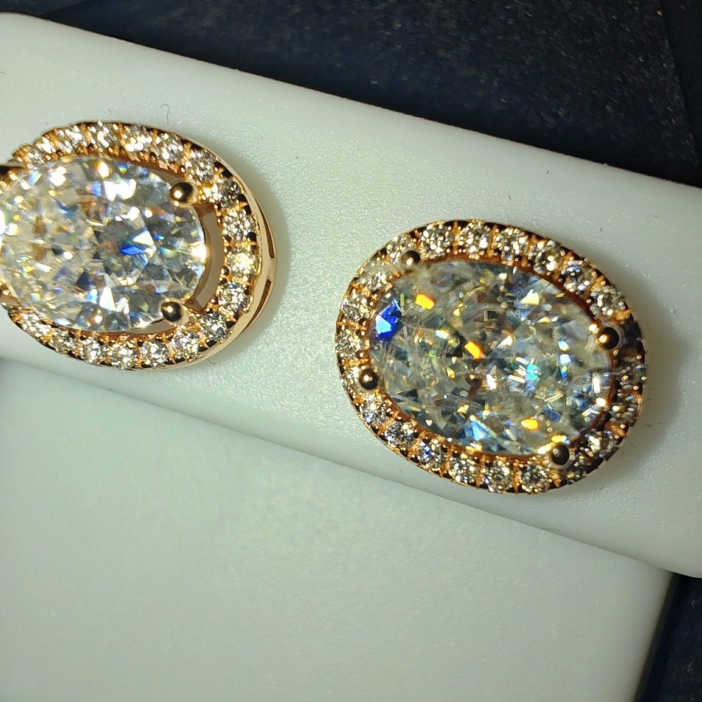 Earrings Moissanite 3.27 CTW Oval Halo Sterling Silver VVSD